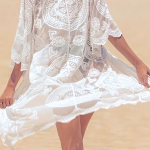 Sheer Embroidery Tie Front Mesh Kimono - Picture 10 of 12